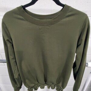 Michael Kors Olive Green Elastic Waist Band Long Sleeve Top Size S